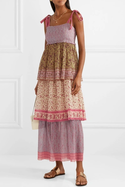 Shop Zimmermann Juniper Tiered Printed Plissé-cotton And Silk-blend Maxi Dress