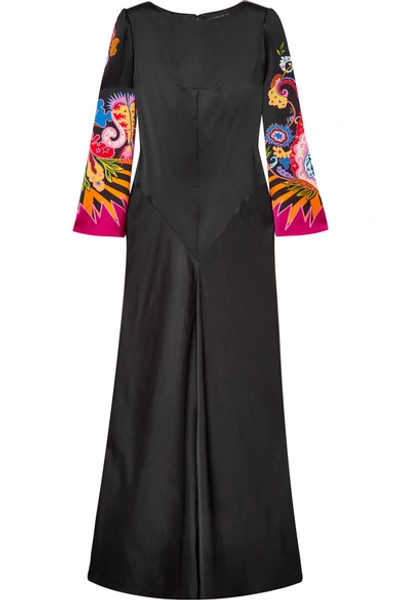 Shop Etro Printed Satin Gown In Black