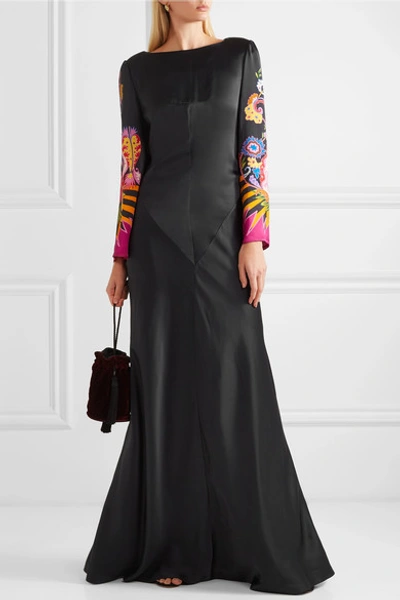 Shop Etro Printed Satin Gown In Black