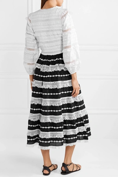 Shop Ulla Johnson Charline Appliquéd Lace-trimmed Cotton-blend Midi Dress In White