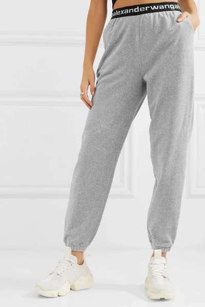 Shop Alexander Wang T Intarsia-trimmed Stretch Cotton-blend Corduroy Tapered Track Pants In Gray