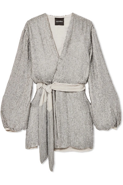 Retroféte Gabrielle Velvet-trimmed Sequined Chiffon Mini Wrap Dress In Silver