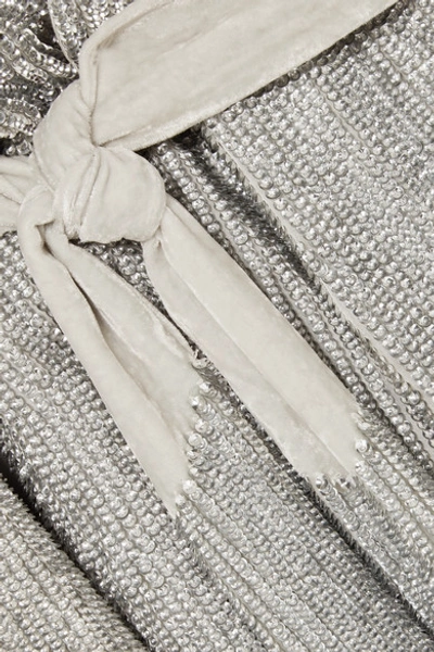 Shop Retroféte Gabrielle Velvet-trimmed Sequined Chiffon Mini Wrap Dress In Silver