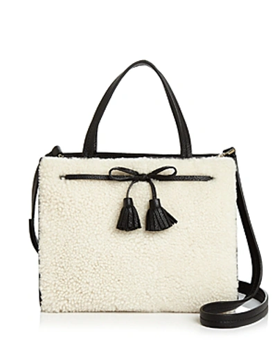 Shop Kate Spade New York Hayes Street Sam Medium Leather & Faux Shearling Crossbody In Cement/gold