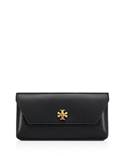 Shop Tory Burch Kira Leather Envelope Clutch In Black/gold