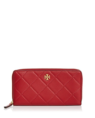 Shop Tory Burch Georgia Zip Continental Wallet In Redstone/gold