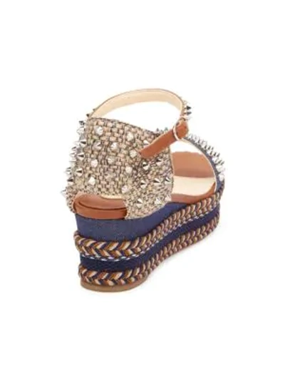 Shop Christian Louboutin Madmonica Platform Leather & Denim Wedge Sandals In Multi