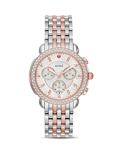 Shop Michele Sidney Mother-of-pearl & Diamond Chronograph Watch Head, 38mm In White