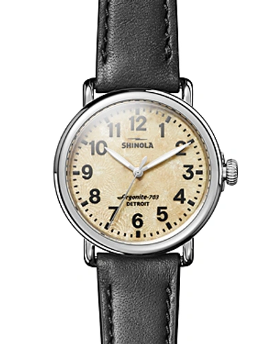 Shop Shinola Runwell Petoskey Black Leather Strap Watch, 41mm In Beige/black
