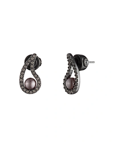 Shop Carolee Paisley Pave Simulated Pearl Earrings In Silver/lilac