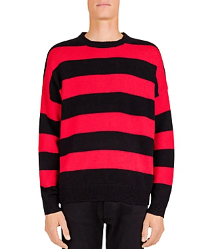 Shop The Kooples Striped Crewneck Sweater In Black/red/off White