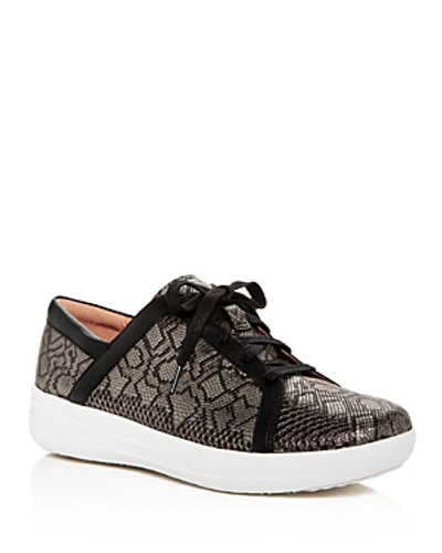 Shop Fitflop Women's F-sporty Ii Python-embossed Leather Platform Lace Up Sneakers In Black