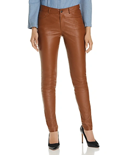 Shop Lafayette 148 Mercer Skinny Leather Pants In Vicuna
