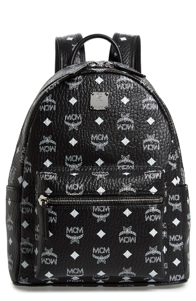 Shop Mcm Small Stark - Visetos Backpack - Black In Black/ White