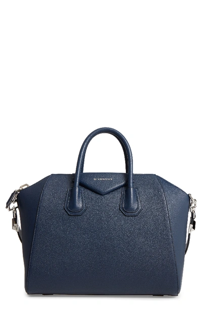 Shop Givenchy 'medium Antigona' Sugar Leather Satchel - Blue In Night Blue