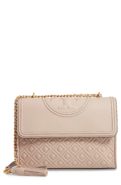 Shop Tory Burch Fleming Leather Convertible Shoulder Bag - Grey In Light Taupe