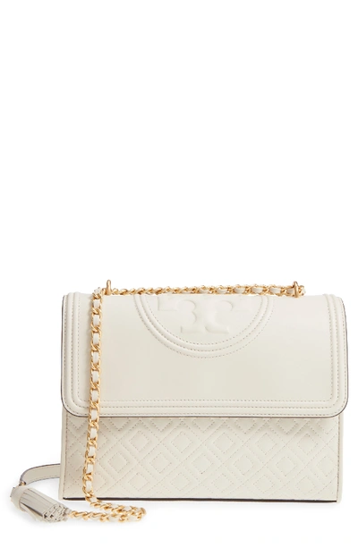 Shop Tory Burch Fleming Leather Convertible Shoulder Bag - Ivory In Birch