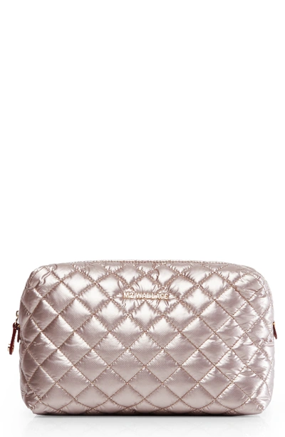 Shop Mz Wallace Mica Quilted Nylon Cosmetics Case In Rose Gold Metallic