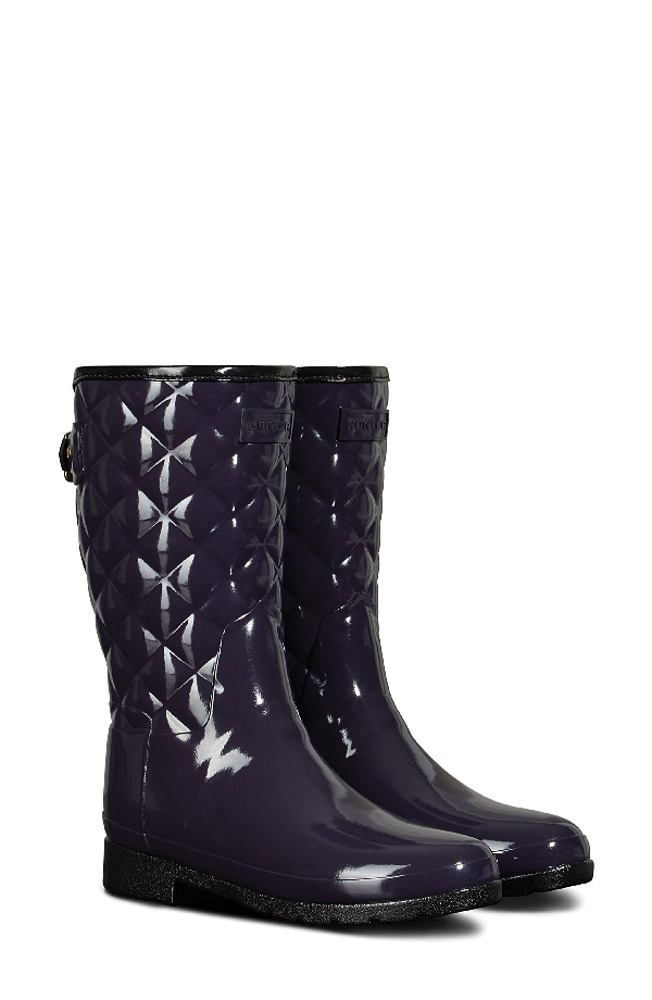 hunter refined high gloss quilted short rain boot