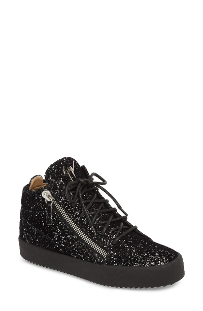 Shop Giuseppe Zanotti Breck Mid Top Sneaker In Black Glitter
