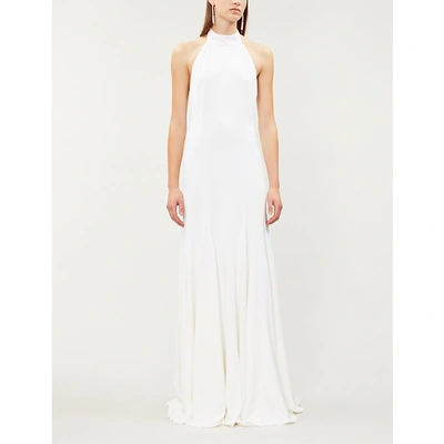 Shop Stella Mccartney Magnolia Halterneck Stretch-silk Gown In White