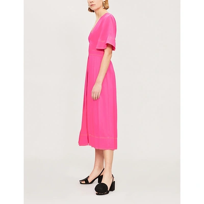 Shop Roksanda Zandra Pleated Silk-crepe Midi Dress In Ultra Pink