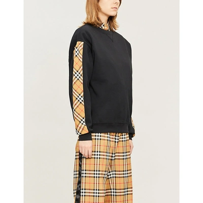 Shop Burberry Checked Cotton-blend Sweatshirt In Black