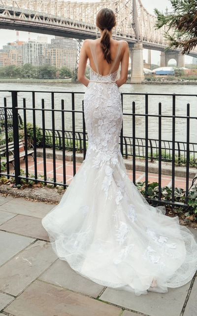 Shop Mira Zwillinger Fabiola Mermaid Lace Gown With Train In White