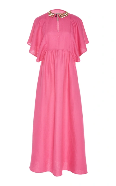 Shop Chador Linen Marion B Maxi Dress In Pink