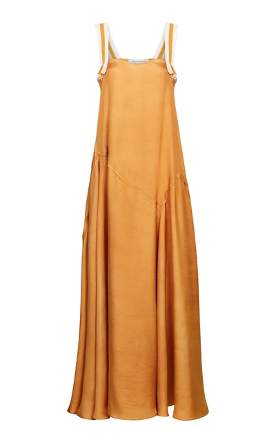 Shop Abadia Paneled Silk Twill Maxi Dress In Orange
