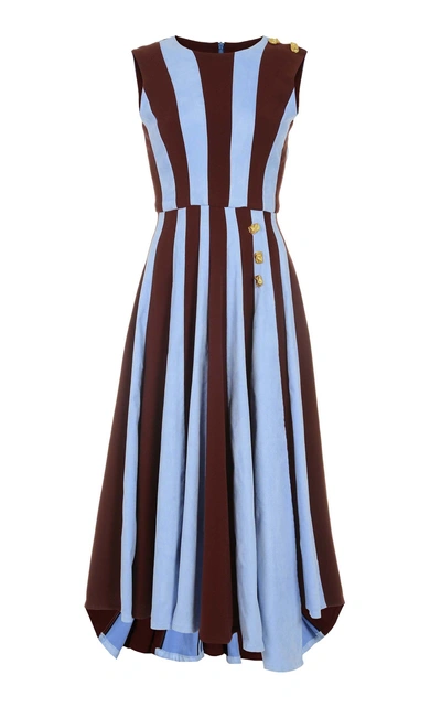 Shop Amal Al Mulla Two Toned Crepe Midi Dress In Stripe