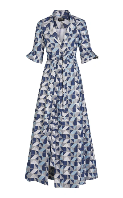 Shop Amira Haroon Tailored Printed Maxi Jacket In Blue