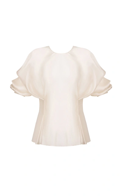 Shop Abadia Pleated Volume Silk Top In White