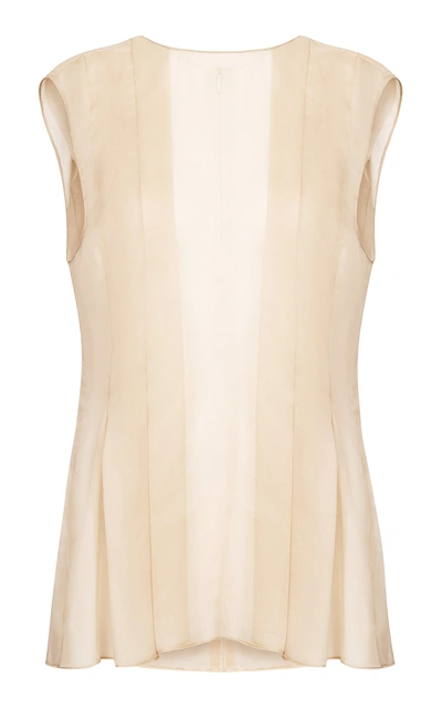 Shop Abadia Pleated Chiffon Top In Neutral