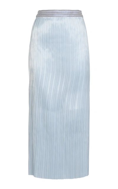 Shop Amira Haroon High-rise Crepe Plissé Midi Skirt In Blue