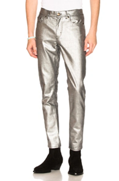 Shop Saint Laurent Jeans In Metallic In Silver