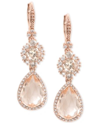 Shop Marchesa Rose Gold-tone Crystal Double Drop Earrings In Pink
