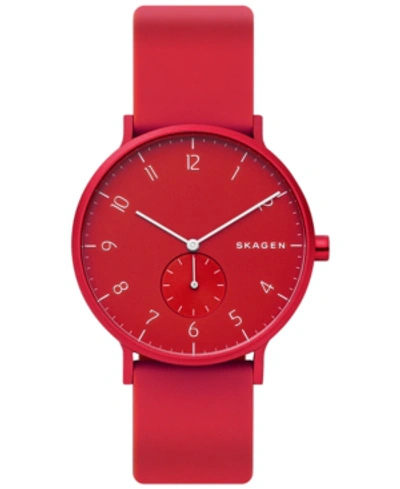 Shop Skagen Unisex Aaren Aluminum Red Silicone Strap Watch 41mm Created For Macy's
