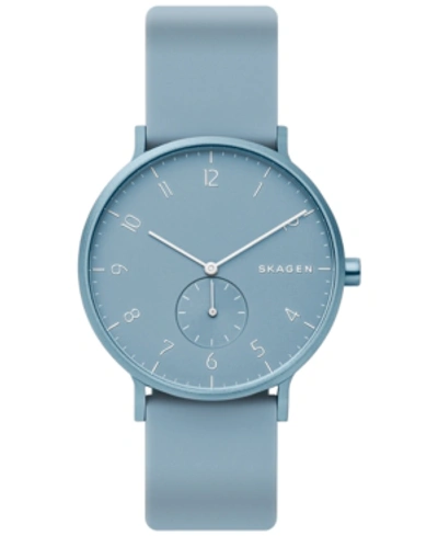 Shop Skagen Unisex Aaren Aluminum Light Blue Silicone Strap Watch 41mm Created For Macy's