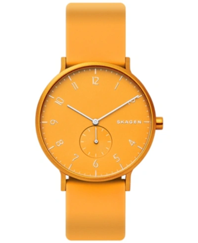 Shop Skagen Unisex Aaren Aluminum Yellow Silicone Strap Watch 41mm Created For Macy's