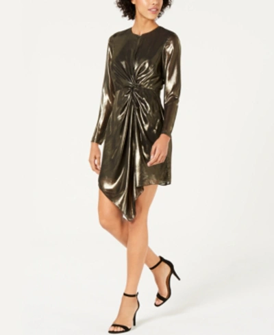 Shop Lucy Paris Cara Twist-front Metallic Dress In Gold