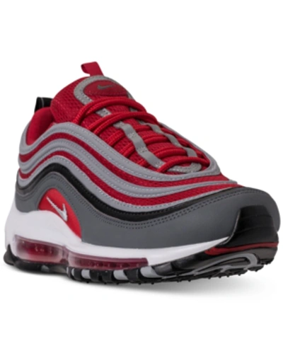 Shop Nike Men's Air Max 97 Running Sneakers From Finish Line In Dk Grey/wolf Grey-gym Red