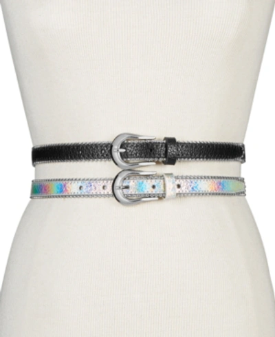 Shop Steve Madden Metallic 2-for-1 Skinny Belts In Silver