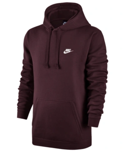 Shop Nike Men's Pullover Fleece Hoodie In Burgundy Crush