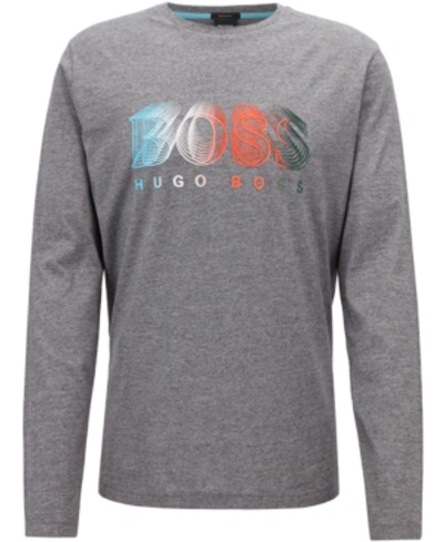 Shop Hugo Boss Boss Men's Logo Graphic Long-sleeve Cotton Shirt In Black