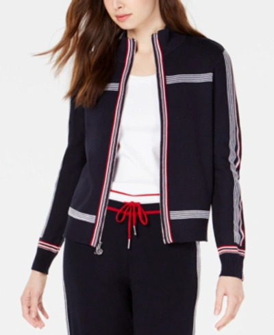 Shop Tommy Hilfiger Jogging Sweater Jacket, Created For Macy's In Sky Captain Multi