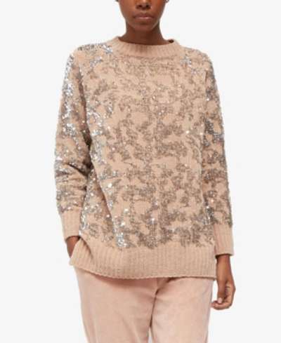 Shop French Connection Patterned Sequin Crew-neck Sweater In Champange/silver