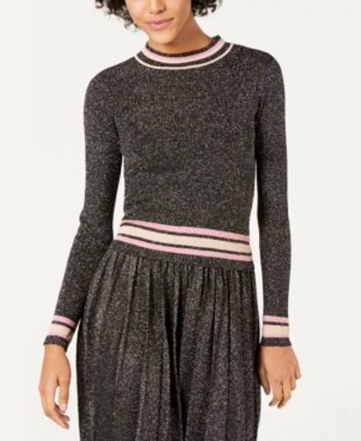 Shop Lucy Paris Nicole Striped-trim Metallic Sweater In Black
