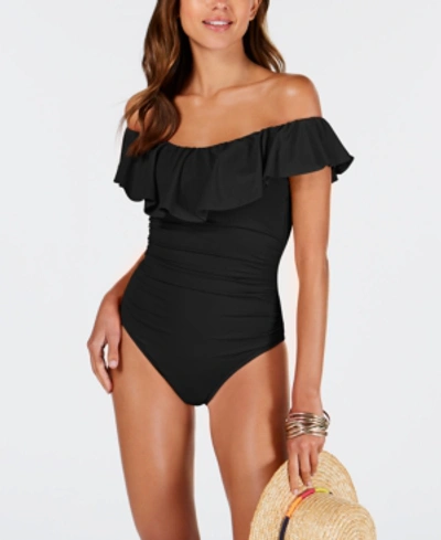 Shop La Blanca Off-the-shoulder One-piece Swimsuit Women's Swimsuit In Black
