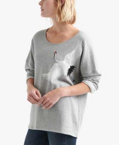 Shop Lucky Brand Embroidered-crane Sweatshirt In Grey Multi